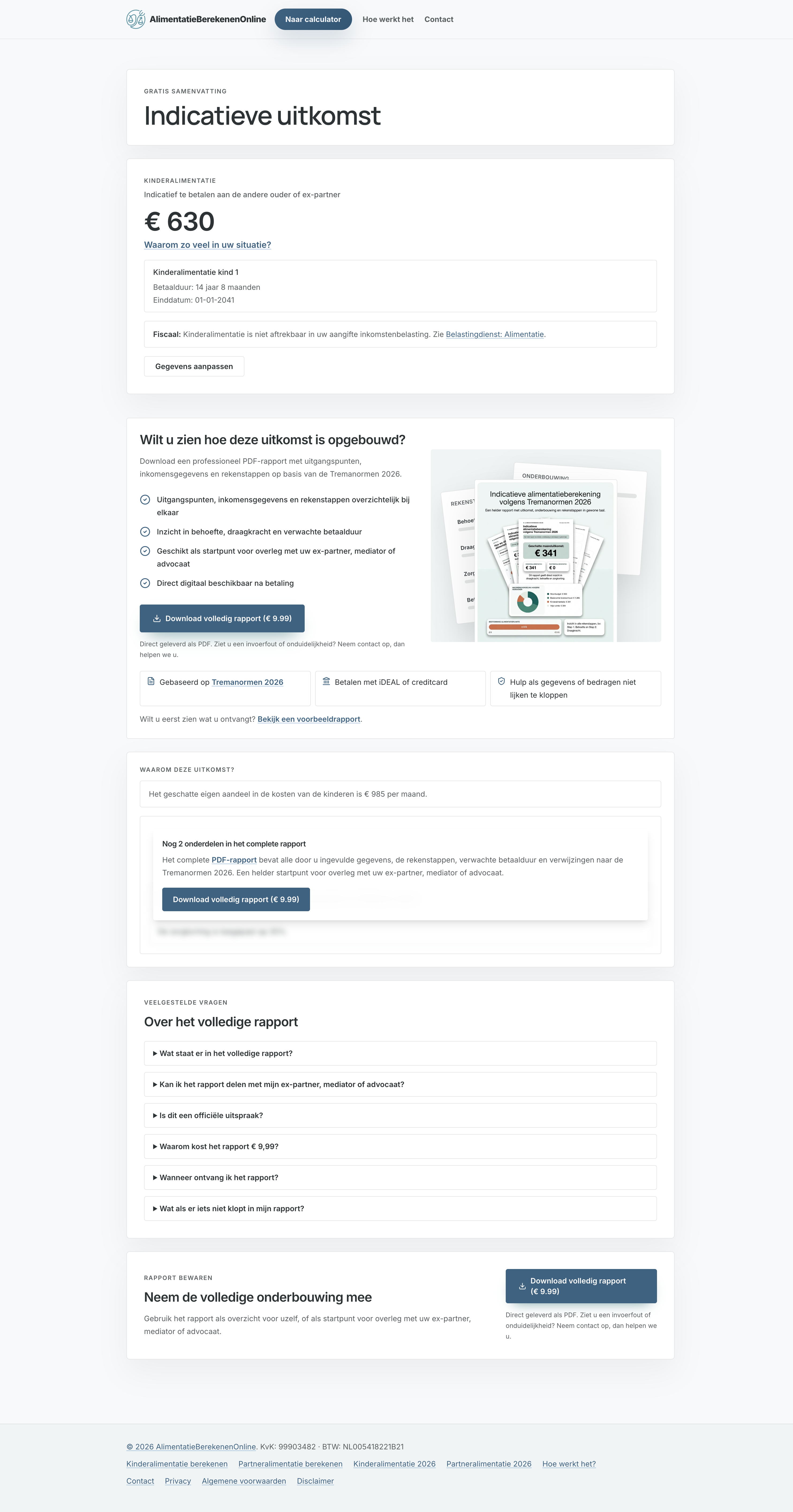 Resultaatpagina Alimentatieberekenen.online